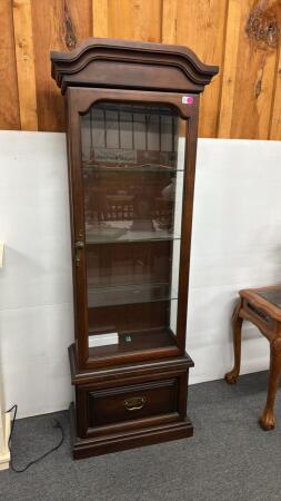 Upright Curio Cabinet with Light & Glass Shelves