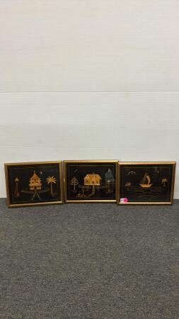(3) Asian Framed Pieces of Artwork