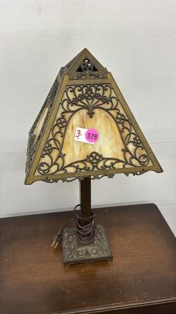 Slag Glass Lamp with Metal Base