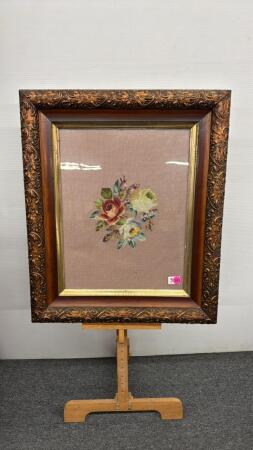Needle Point Floral Picture in Ornate Frame