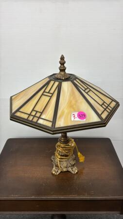 Slag Glass Lamp with Metal Base