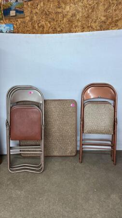 Square Metal Card Table & 5 Metal Folding Chairs