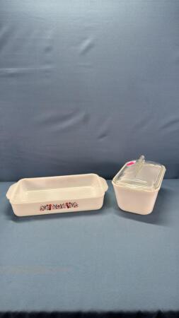 Fire-King Cake Pan & Glassbake Casserole w/Lid