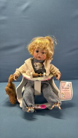 Porcelain "Vanessa" Doll in Child's Walker