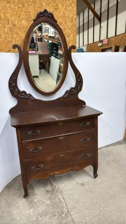 Antique 3 Drawer Dresser with bevelled Mirror
