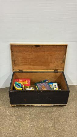 Dovetailed Wooden Trunk with Qty of Kids Toys