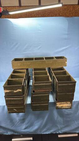 (10) Metal Army Green Parts Bins