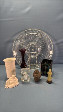 13in Divided Glass Relish Tray with contents