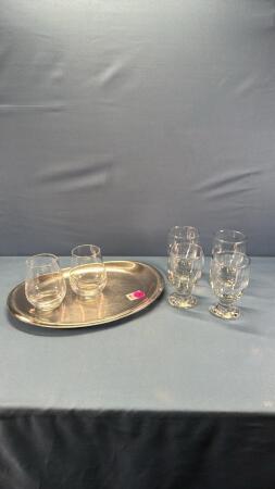 14in Stainless Tray & Glasses