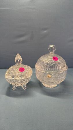 (2) Covered Glass Bowls