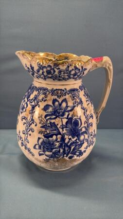 Blue & White Chamber Pitcher w/Gold D&eacute;cor