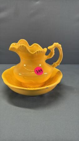 Yellow Ceramic Pitcher & Basin