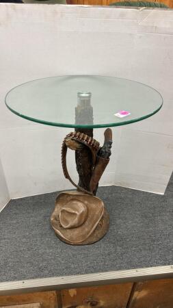 Glass Top Cowboy Style Pedestal Table