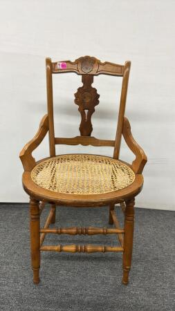 Wooden Chair with Round Caned Seat
