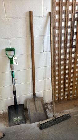 2 Square Mouth Shovels and Push Broom