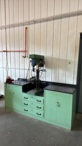 Work Bench With Drill Press and 2 Vice.