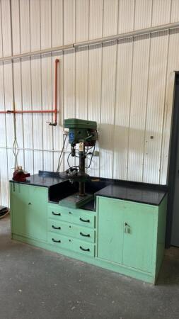 Work Bench With Drill Press and 2 Vice.