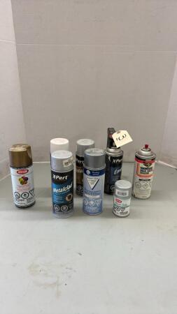 8 Partial Cans Of Spray Paint With Applicator Gun