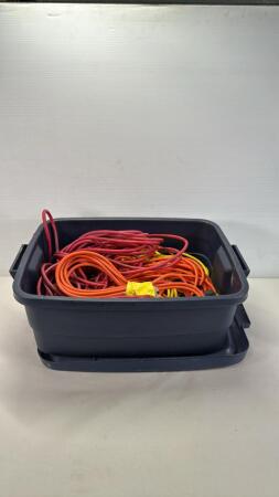 Plastic Tote with Qty of Extension Cords