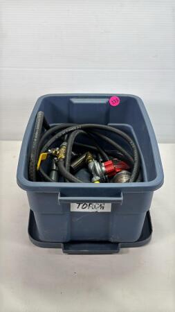 Plastic Tote with Lid & Homemade Foundary Torch