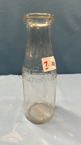 Essex County Embossed Round Pint Milk Bottle