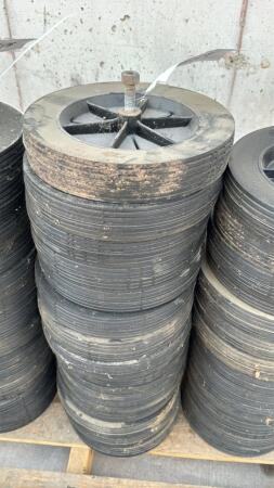 LOT OF 15 - 10IN RUBBER WHEELS ON POLY RIMS