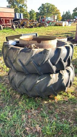 PAIR OF ARMSTRONG 16.9-28 T-RAIL DUALS ON RIMS