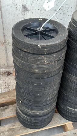 LOT OF 14 - 10IN RUBBER WHEELS ON POLY RIMS
