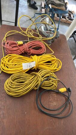 Lot of 3 Long Extension Cords, Short Cord and Flood Light