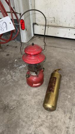 Coleman Lantern and Brass Quick Aid Fire Extinguisher