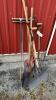 Lot of shovels, hoe and five prong pitchfork