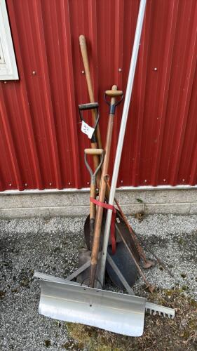 Lot of shovels and aluminum rake
