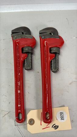 Two Ridgid 10in Steel Pipe Wrenches