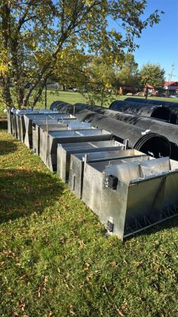 LOT OF 11 VARIOUS STAINLESS STEEL HOG FEEDERS