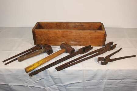 Blacksmith Hammers and Tongs In Wooden Box
