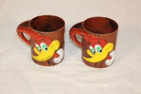 2 Plastic Cartoon Themed Mugs