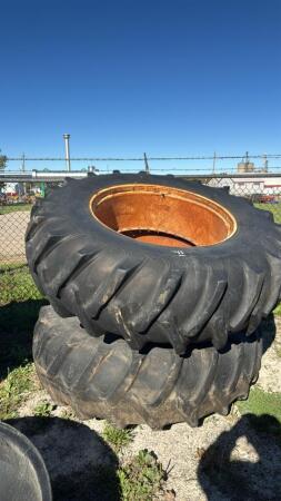 PAIR OF 20.8-38 DUALS ON RIMS