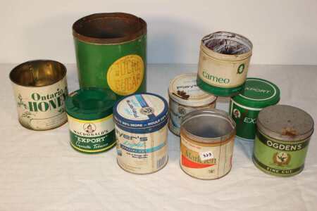 Sugar Tin and Assorted Tobacco Tins