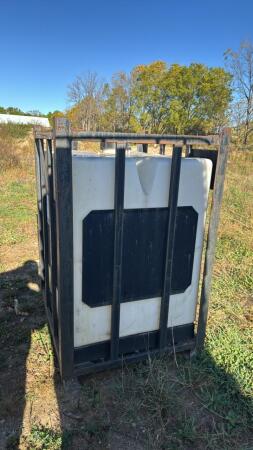 300 GALLON TOTE IN STEEL FRAME