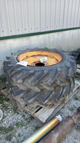 (2) GOODYEAR 11.2-24 TRACTOR TIRES ON 8 BOLT RIMS