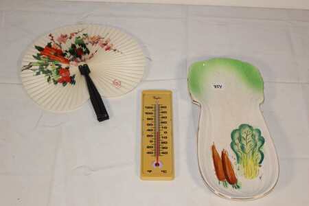 Celery Dish, Thermometer & Folding Fan