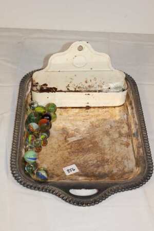 Tin Comb Box, Marbles, Serving Plate