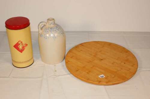 Jug, Tin & Rotating Wooden Serving Board