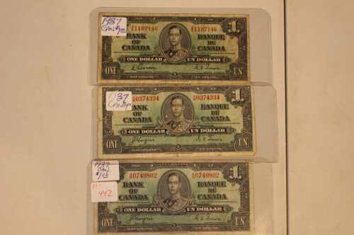 Group of 3 1937 Can. $1.00 Bills