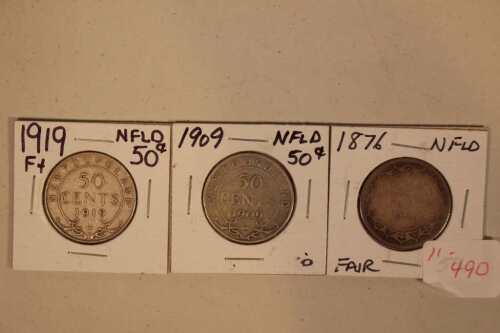 Newfoundland 50 Cent Pieces (1876,1909, 1919)