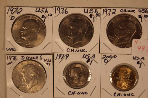 6 One Dollar USA Coins