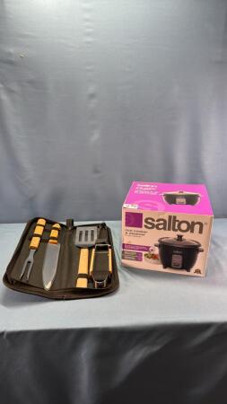 SALTON 6 CUP RICE COOKER/STEAMER &4PC BBQ TOOLS