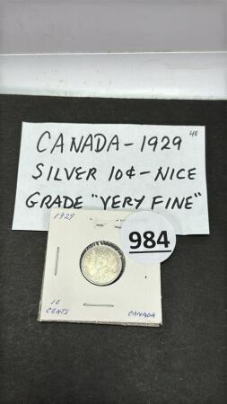 CANADA 1929 SILVER TEN CENT