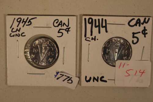 2 Uncirculated Canada Nickels (1944 & 45)