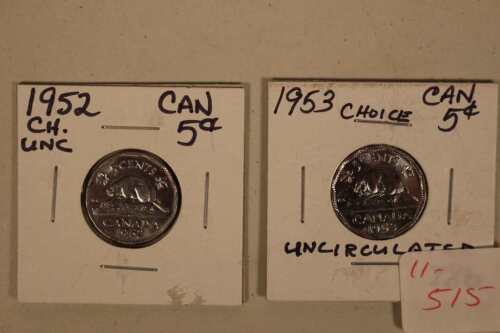 2 Uncirculated Canada Nickels (1952 & 53)